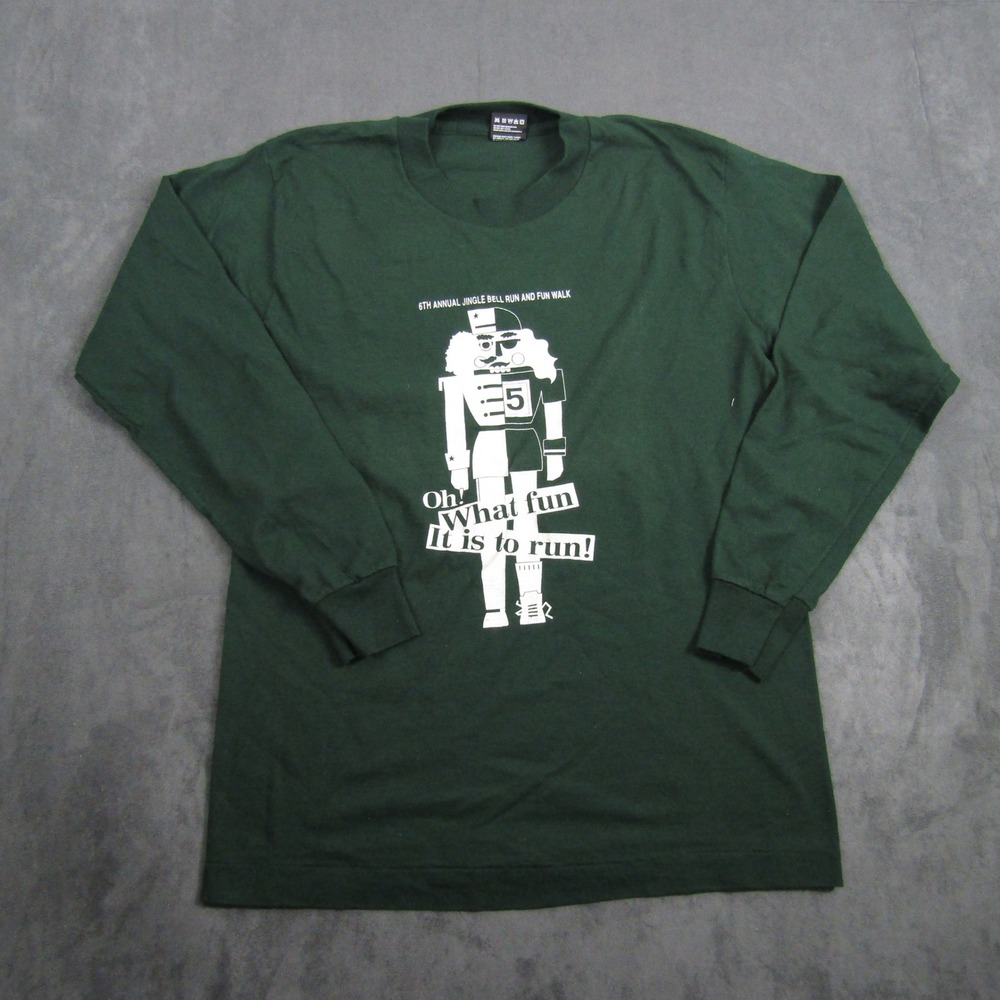 Fruit of the Loom T-Shirt Mens Medium Green Long Sleeve Single Stitch Vintage